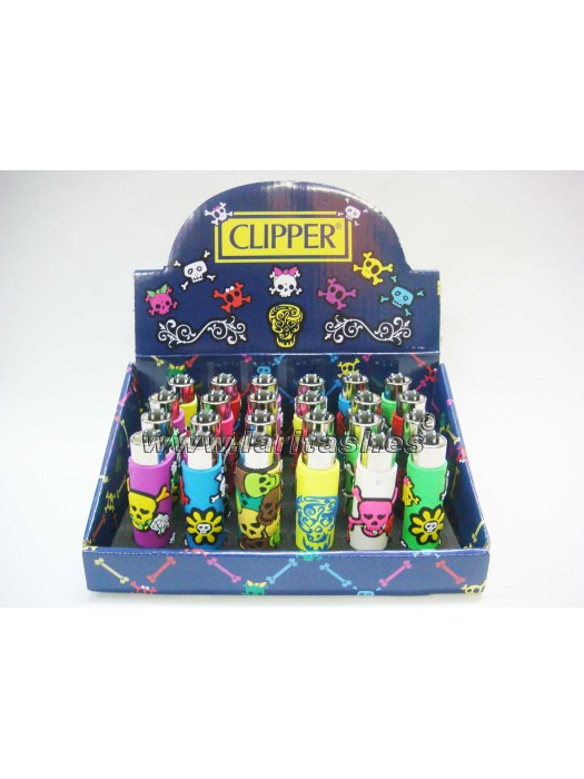 Isqueiro Clipper capa silicone Calaveritas - rosa